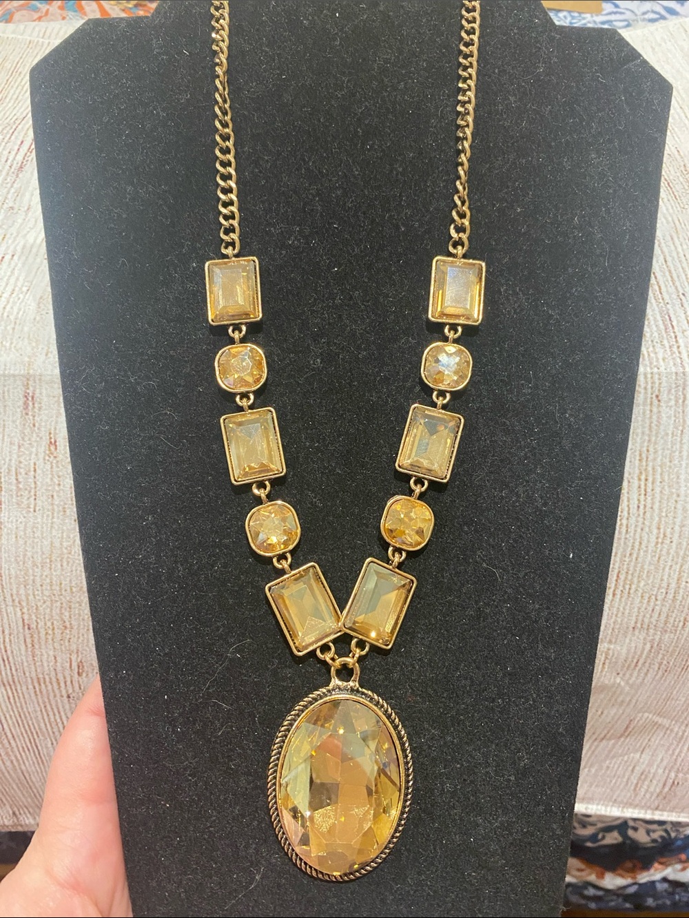 Gold-Tone Yellow Crystal Pendant Necklace